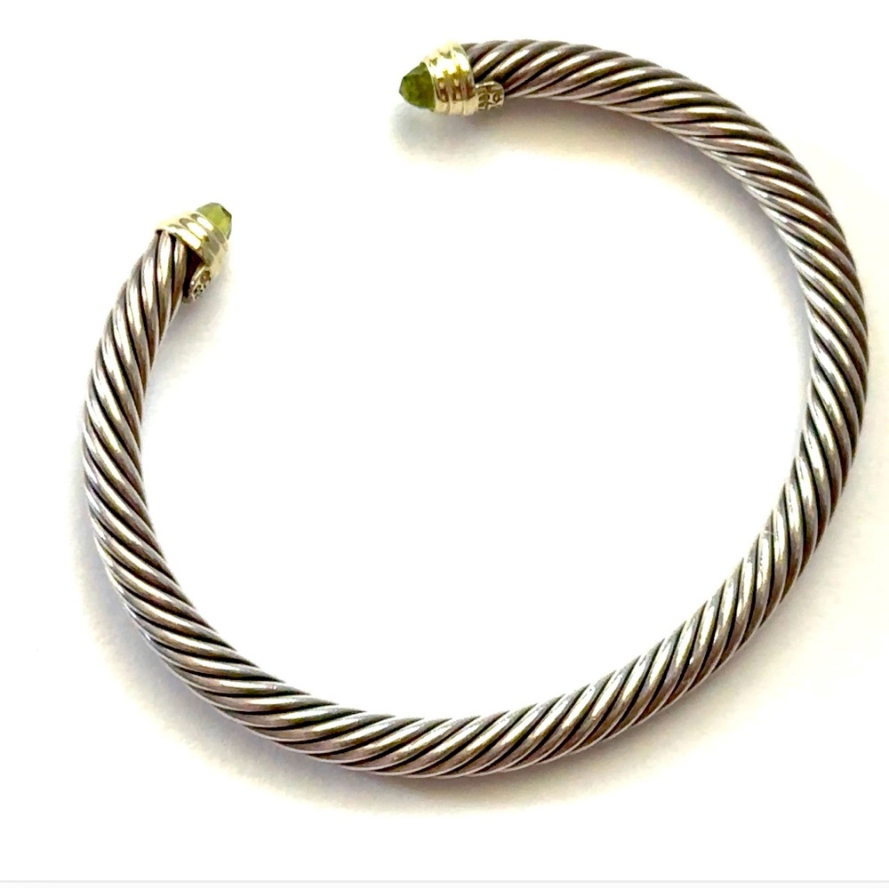 David Yurman 14KYG Sterling Silver and Peridot Cable Bracelet